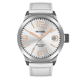TW Steel Marc Coblen Edition TWMC21 Men's Watch with Leather Strap, Silver/White, Strap.