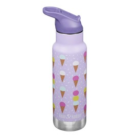 Klean Kanteen Kids 12oz (355ml) INSULATED Water Bottle with Flip Seal Sport Cap & Straw, Ice Cream w Paisley Purple Cap