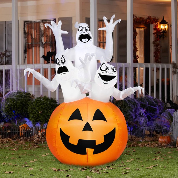 Gemmy Airblown Inflatable 6' X 4' Ghost Trio Halloween Decoration