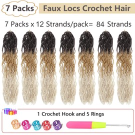 Faux Locs Crochet Hair Ombre Soft Locs 30 Inch 7 Packs Long Crochet Locs Blonde Locs Pre looped Synthetic Hair Extensions (30 Inch (Pack of 7), 4/27/613#)