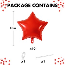 Red Star Foil Balloons, 18 Inches Star Foil Balloons for Helium, 10 pcs Red Star Birthday Balloons for Birthday Party Graduation Baby Shower Wedding Anniversary Party Decorations