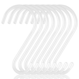 RVLZKCPG Pack of 8 S Hooks, Large, 15 cm Hooks for Hanging, Maximum Load 30 kg, S-Hooks, White, Vinyl Coated, Heavy Duty Hooks, Metal Hooks, Anti-Rust Hooks for Kitchen, Bathroom, Bedroom, Office