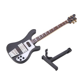 Miniature Bass, Black Miniature Bass Miniature Guitar Guitar Replica with Stand and Case Instrument Model Ornaments Gift