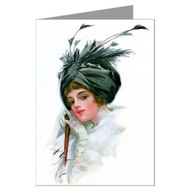 8 Greeting Cards of Harrison Fisher's Celebrated Illustrations Of Women this one featuring an American Beauty and an Umbrella Handle