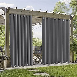RYB HOME 2 Panels Outdoor Curtains Weighted Windproof Curtains Blackout Waterproof Panels Block Sun & Heat Outdoor Divider for Patio Area Pergola Lanai, Grey, 105 inch Wide x 84 inch Long
