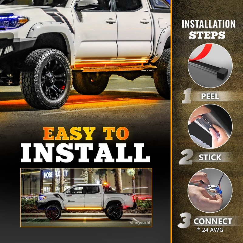 OPT7 Sidekick 78" Running Board Lights 2PCS LED Strips w/Amber