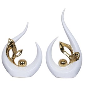 2 PCS White Gold Home Decor Accent Ceramic Statue Abstract Sculptures Centerpieces Mid Century Modern Decor - Color: Orange