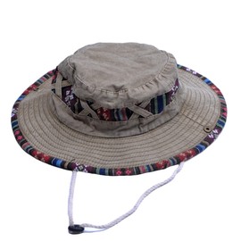 BLUEGLORY Bucket Hat for Men and Women, Wide Brim Floral Adjustable UV Protection Fishing and Hiking Washed Sun Hats (Khaki)