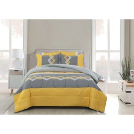 Marina Decoration Ultra Soft Luxury Fluffy Goose Down Alternative Bed in a Bag Rich Printed 7 Piece Comforter Set Includes 4 Piece Sheet Set, Modern Stripes Geometric Pattern Queen Size