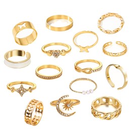 ZENGSING Vintage Gold Knuckle Rings Set of 15 Gold Stackable Rings Boho Chunky Finger Rings Knuckle for Girls Vintage Ring Women's Set, Metal, No Gemstone