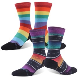 HUSO Mens Work Socks Golf Socks, Workout Socks Unisex Sports Running Jogging Jumping Funky Athletic Seamless Cushioned Socks 2 Pairs (Multicolored, L/XL)