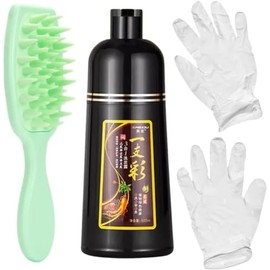 Champú Instant y cepillo para cabello gris, cobertura 100% gris, champú teñido 3 en 1, colorante a base de hierbas en minutos para mujeres y hombres, 
