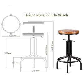 Topower American Antique Industrial Design Metal Adjustable Height Kitchen Dining Breakfast Chair Industrial Style Bar Stool Fully Welded 22-28 inch Set of 2 (Black, Wooden Top)