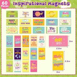 Xuhal 60 Pcs Inspirational Magnets Bulk Rectangle Positive Affirmation Magnets Decals Decorative Inspiring Fridge Magnetic Stickers for Adults Students Team Motivational Gifts(Colorful,Cute)