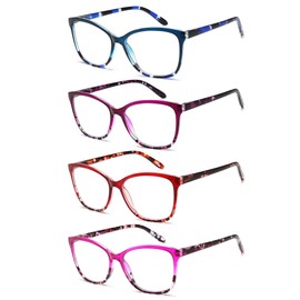 EYEURL Reading Glasses for Women,4-Pack Ultra-Light Slim Frames Blue Light Glasses,Spring Hinge Fashion Pattern Print Blue Light Readers for Women(Multicolor, 1.75x)