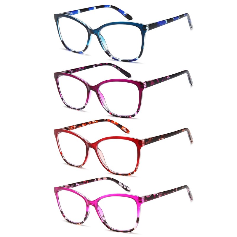 EYEURL Reading Glasses for Women,4-Pack Ultra-Light Slim Frames Blue Light