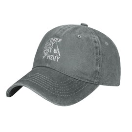 FAMLEE Funny Fishing Hat - Here Fishy Fishy Hat for Men - Trendy Gray Dad Hat