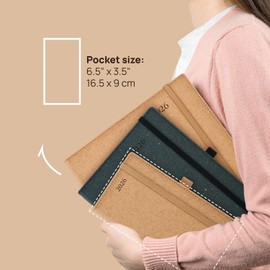 POPRUN 2026 Pocket Weekly Planner - Recycled Planner[3.5" x 6.5" - Italian Regenrated Leather Hard Cover], 2026 Small Agenda Daily Weekly Monthly Calendar with Inner Pocket - Desert Brown
