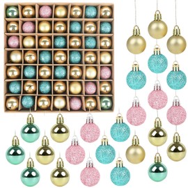 SULOLI Mini Christmas Tree Baubles,49PCS Mini Shatterproof Decorative Hanging Ornaments Balls Christmas Tree Decor(Green)