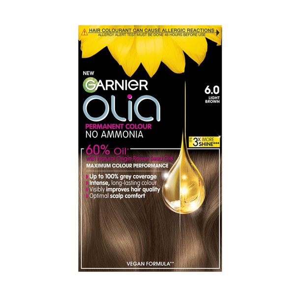 Garnier Olia 6.0 Light Brown Permanent Hair Dye, Up to