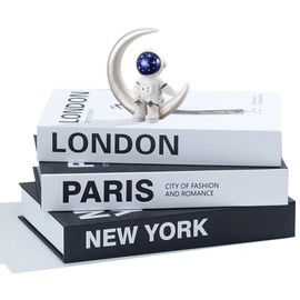 Decorative Books for Home Decor, 3Pcs Stylish Fake Books Decor Hardcover Decor with One Astronaut Statues, Book Box Fashion Decoration Book, Decorative Books for Coffee Table Living Room