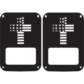 JeepTails USA Flag Cross Tail lamp Light Covers Compatible with Jeep JK Wrangler Black Set of 2