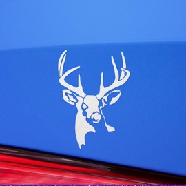 Decal Stickers of Whitetail Buck Deer Stencil 2 (White) (Set of 2) Luxury Weatherproof Vinyl Decal Stickers for Laptop Desktop Smartphone Car Dirt Bike Wall Room Mason Jar Bathtub - ANDstic0a8966WH