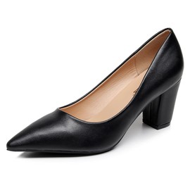 VenusCelia Women's Lewin Pump Chunky Heel Shoe (8 M US,Black PU)