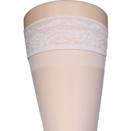 NuVein Sheer Compression Stockings for Women, 15-20 mmHg Support, 20 Denier, Thigh High, Closed Toe, Ivory, X-Large