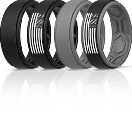 ThunderFit Silicone Wedding Rings for Men, Breathable Airflow Pattern 8mm Wide 2mm Thick - 1/4/5/8 Variety Multipack (Pack E - Size 9.5-10 (19.8mm))