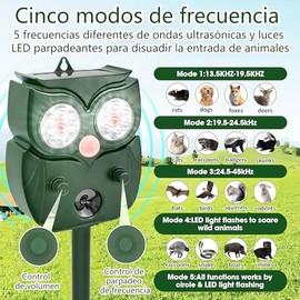 Repelente Solar Ultrasónico Animales Ahuyentador Ardillas Luz Led Intermitente Perros Gatos Ciervo Mapaches Zorrillos Zorros Más