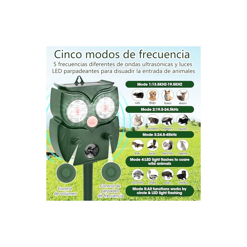 Repelente Solar Ultrasónico Animales Ahuyentador Ardillas Luz Led Intermitente Perros