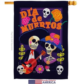 Breeze Decor Day of Dead Dia de Muertos Couple Garden House Flags Set Fall Los Fiesta Mexican Party Autumntime Small Decorative Gift Yard Banner Made in USA 28 X 40