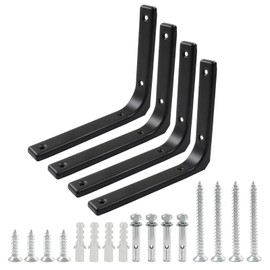 Cjueiom 4 Pcs 6 Inch Black Shelf Bracket, L Shaped Bracket, Angle Brackets Heavy Duty for Bookshelf Table Furniture Window Wall Wood Board, 150mm*125mm