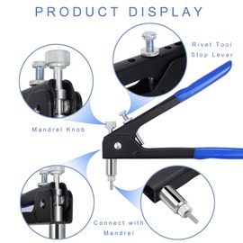 JONMON Rivet Gun Tool, Heavy Duty Hand Pop Riveter Blind Nut Insert Tool kit with 110Pcs M3/M4/M5/M6/M8 Threaded Rivets and Nosepiece Set for Furniture, Decration, Car, Trailer, Boat