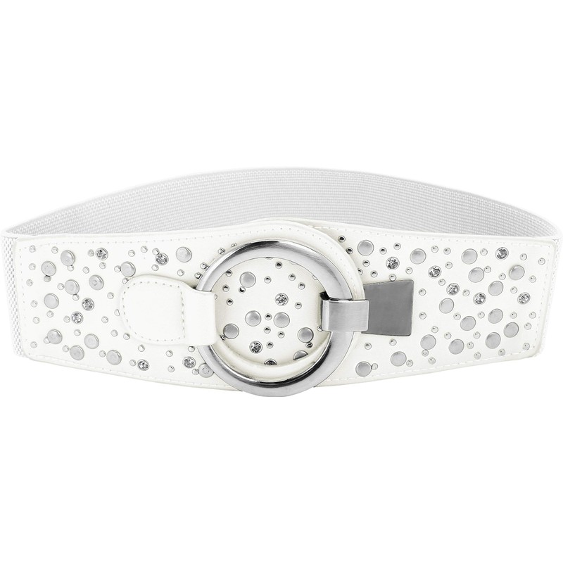 BlackButterfly Wide Elastic Stretch Retro Metal Interlock Buckle Belt (White,