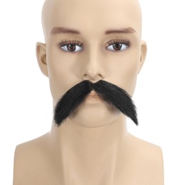 Adytom HandKnoted Human Hair Realistic Fake Mustache and Beard False Facial Hair Goatee Mustache (Black)