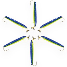 6" Cedar Plug Set, Dorado Color, 6 Pcs Rigged, for Offshore Fishing, Includes Saltwater Lure Bag, Ideal for Tuna Lures