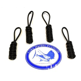 Lobo Lures 4 Pack 550 Paracord Wrangler Soft Top and Boat Enclosure Zipper Pulls Made in The USA (Black)