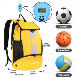 EULANT Improved Football Backpack with Shoe Compartment, Multifunctional Backpack with Bottom Compartment, Waterproof Sports Bags for Basketball, Swimming, Camping, Training, Beach, Yoga, Dry Wet