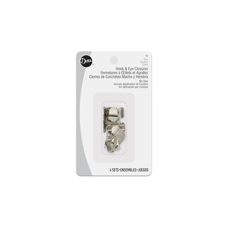 Dritz No-Sew Hook & Eye Closures, 4 Sets, Nickel