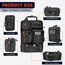 MOTOTIPS Tactical Seat Back Organizer, Molle Seat Back Organizer Panel With 5 Detachable Multi-Purpose Molle Pouch Fit For Car Trucks Ford Jeep, Black