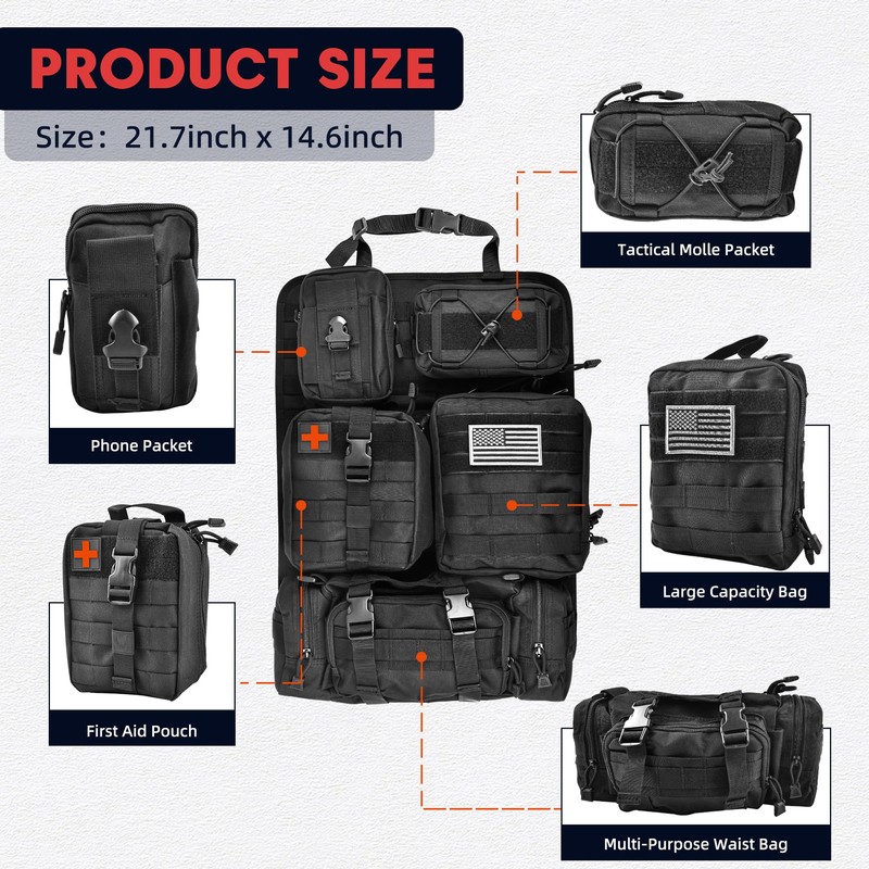 MOTOTIPS Tactical Seat Back Organizer, Molle Seat Back Organizer Panel