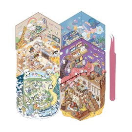 6 Sets DIY 3D Scene Sticker Therapy Stickers Make Your Own Isometric Stickers for Kids Cute Cartoon Animal Stickers for Girls 3D Stickers for Scrapbooking