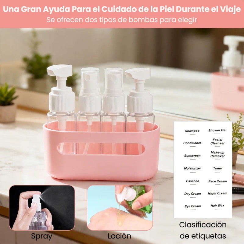 2 Pzs Botellas De Viaje 4 En 1 Portátiles Recargables