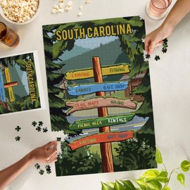Lantern Press 1000 Piece Jigsaw Puzzle, South Carolina, Signpost, Forest and Camp