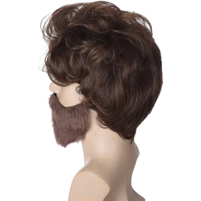 Peluca de Halloween con tupé marrón rizado y peludo para