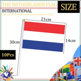 10pcs Small Netherlands Flags on Sticks for Oly 2024 Decorations,Netherlands Hand Held Mini Stick Flags Hand Wave Flags for Oly 2024,Football Sports Events Netherlands Party Decorations