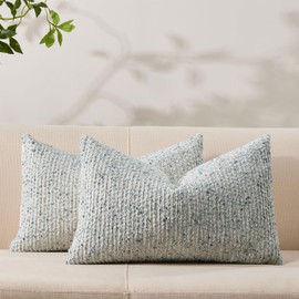 Allorry Decorative Couch Throw Pillow Covers 12x20 Set of 2 Blue Striped Soft Wool Pillow Covers Neutral Textured Boho Cushion Covers for Modern Farmhouse Sofa Bedroom Living Room Decor SY012-C12