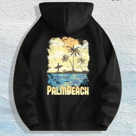 Palm Beach Graphic Hoodie 100% Cotton US Warehouse 7 ColorsColor: Blue, Size: L